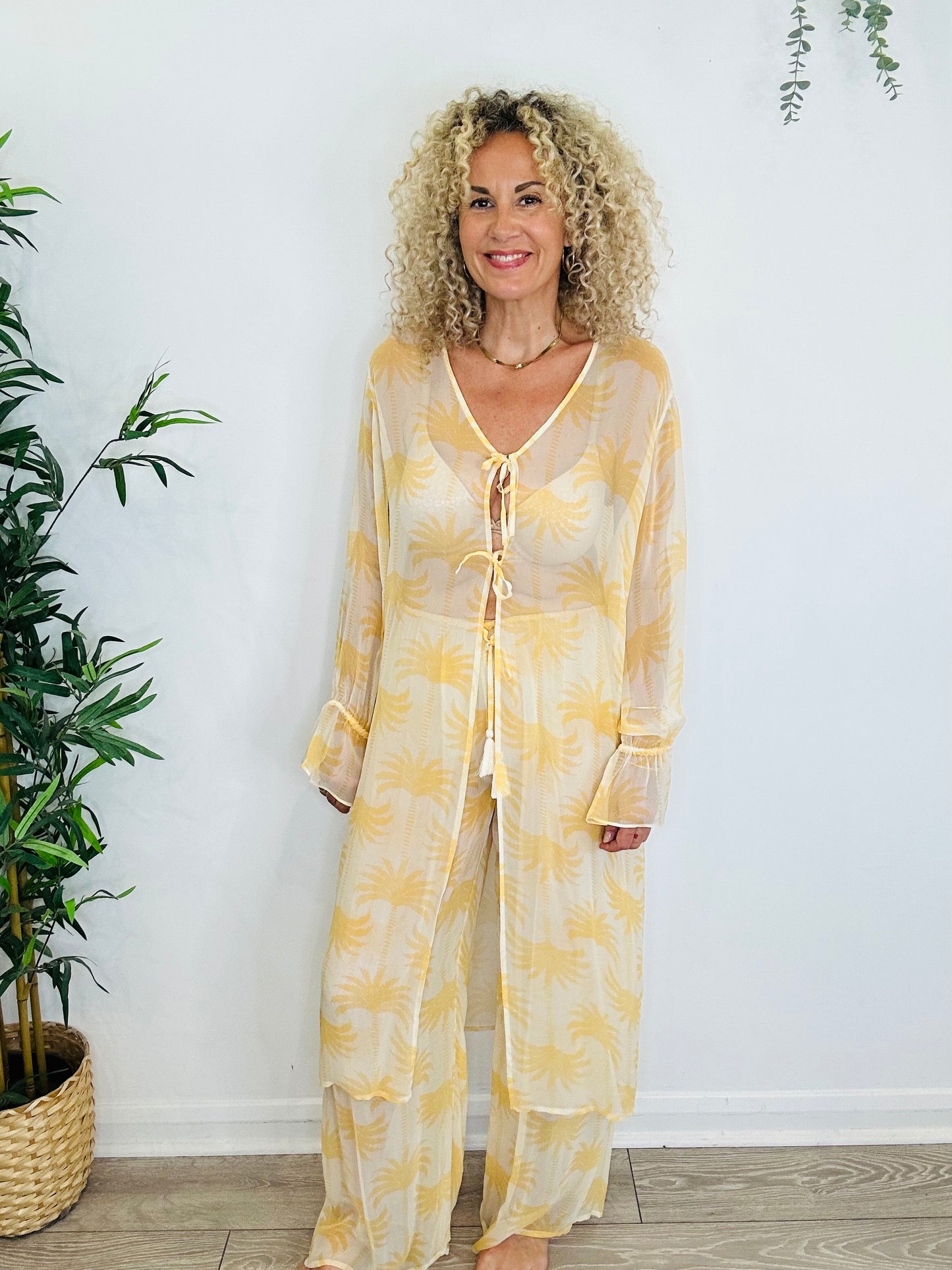 Sheer Cover-up & Trousers Set - Size M