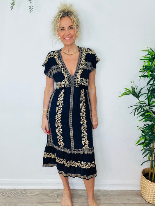Embroidered Midi Dress - Size M