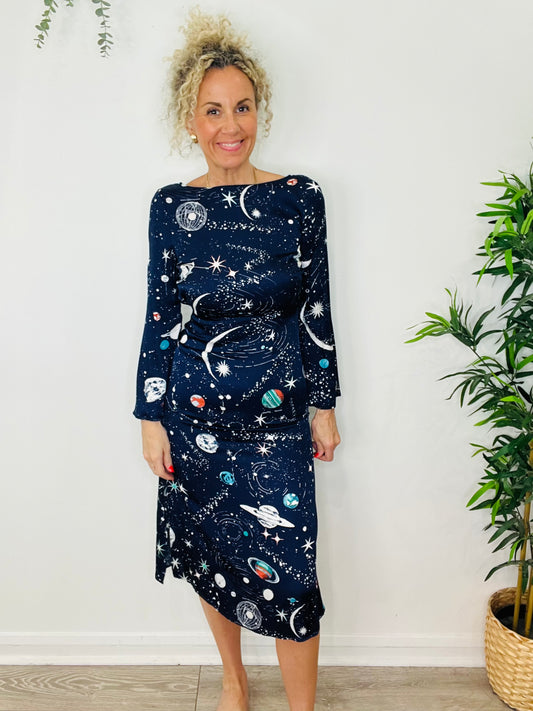 Planet Print Sheena Dress - Size S