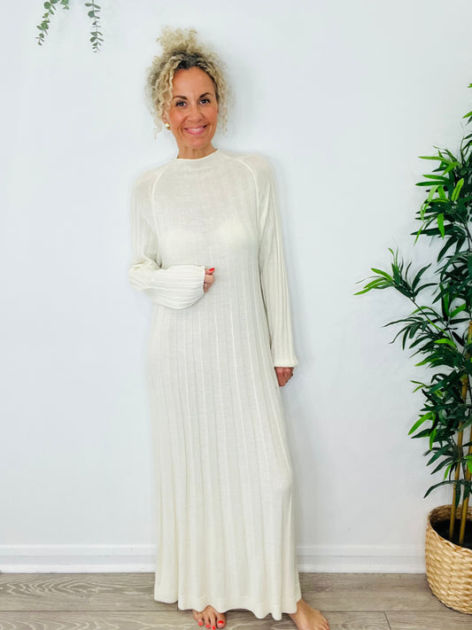 Ribbed Knit Maxi Dress - Size 38
