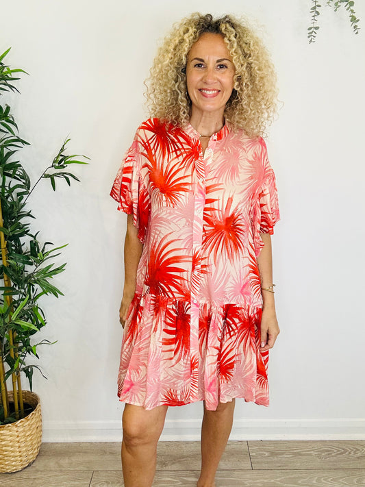 Short Palm Print Dress - Size 34