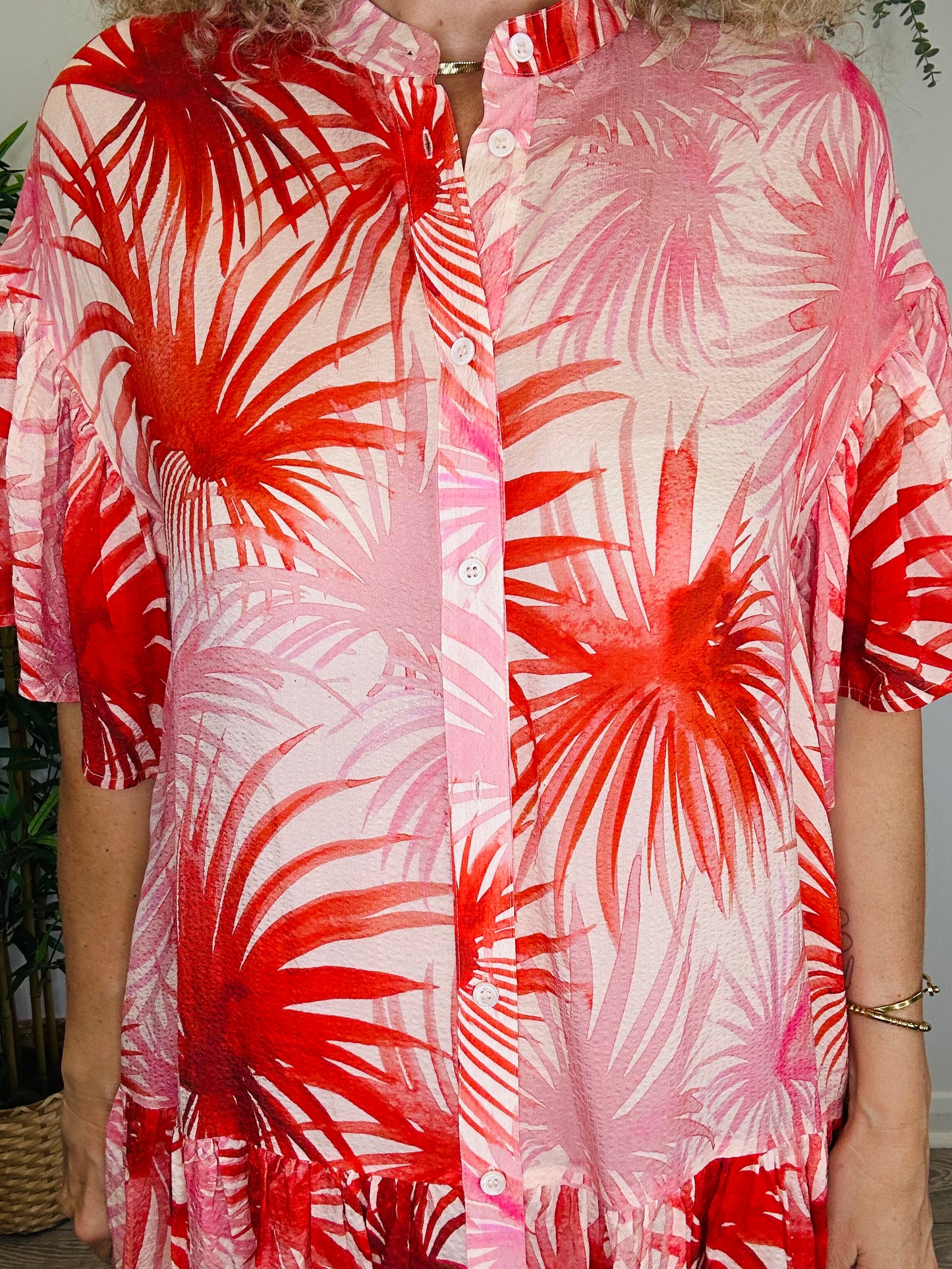 Short Palm Print Dress - Size 34