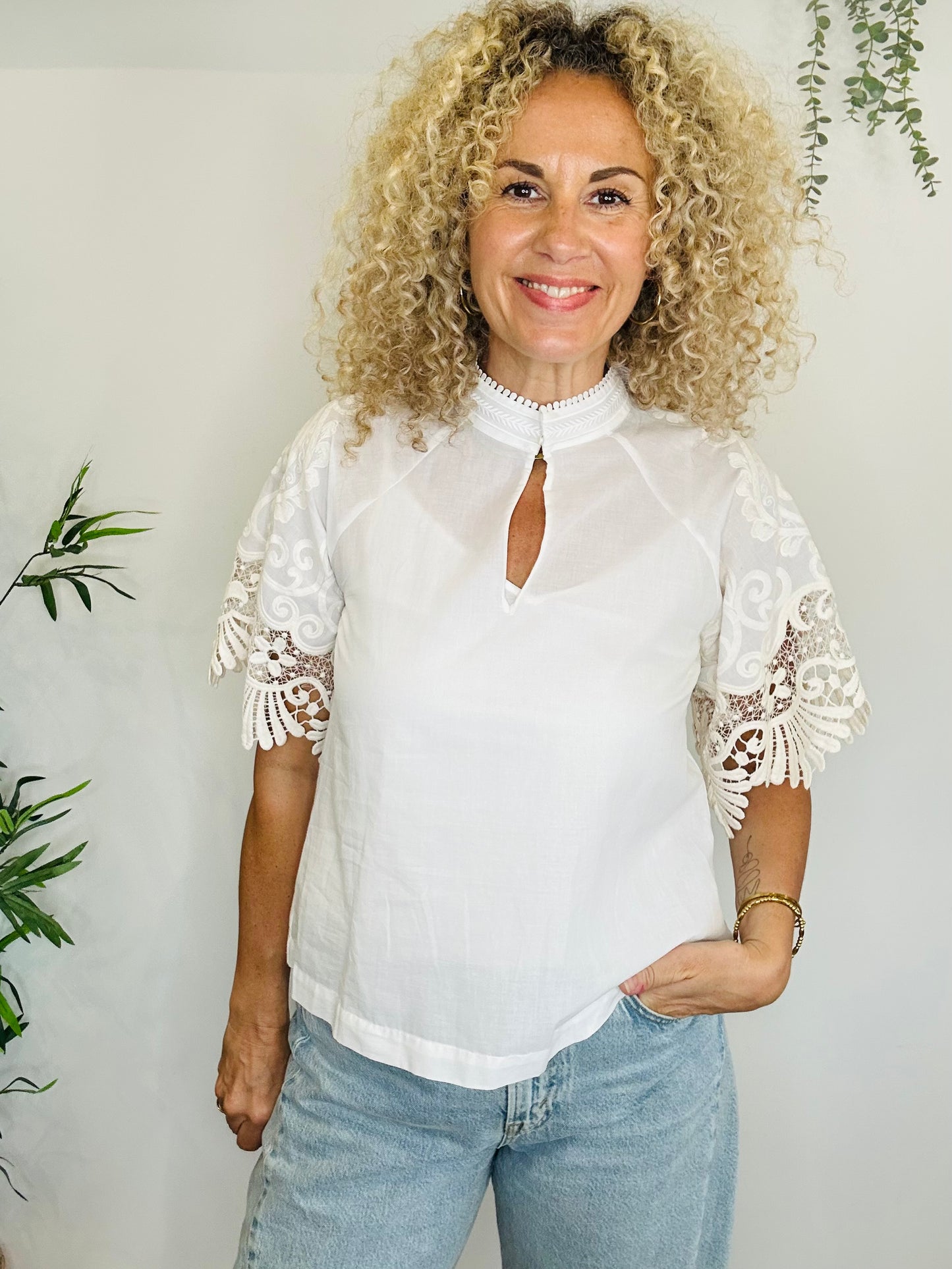 Embroidered Cotton Top - Size 34