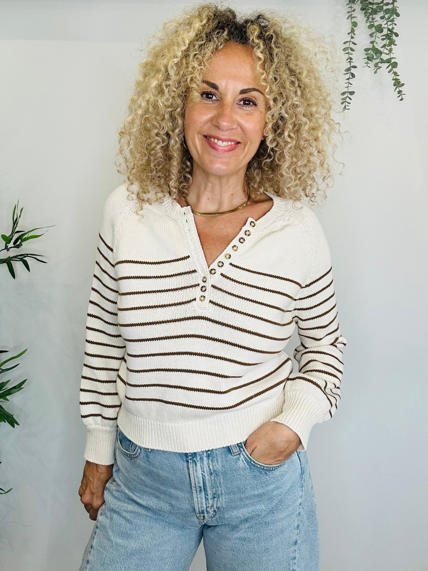 Striped Henley Jumper - Size XS