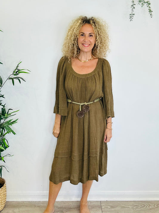 Linen Midi Dress - Size S