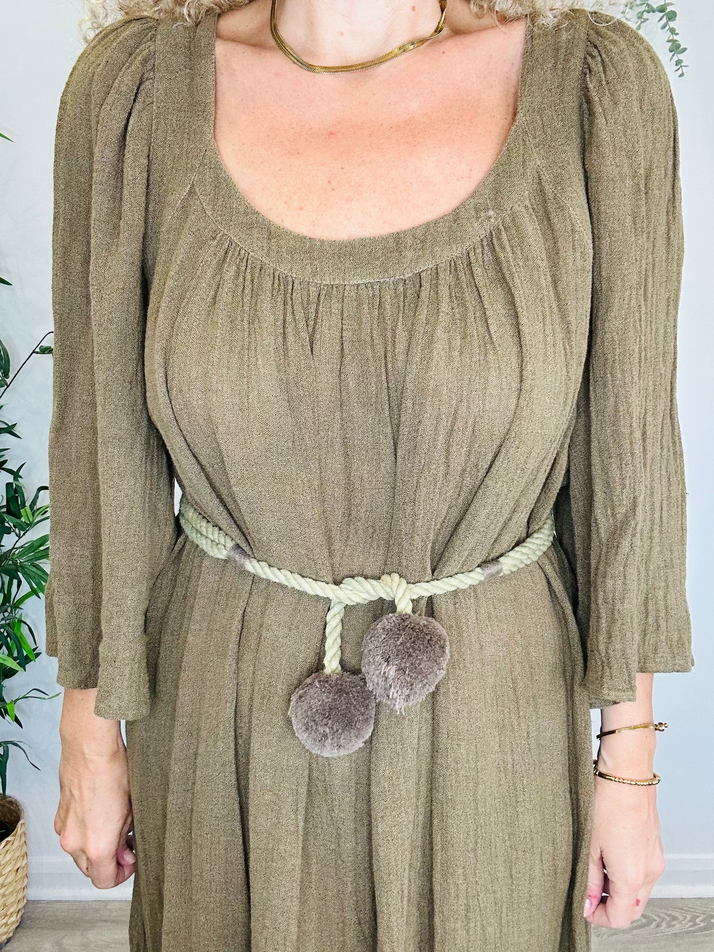 Linen Midi Dress - Size S