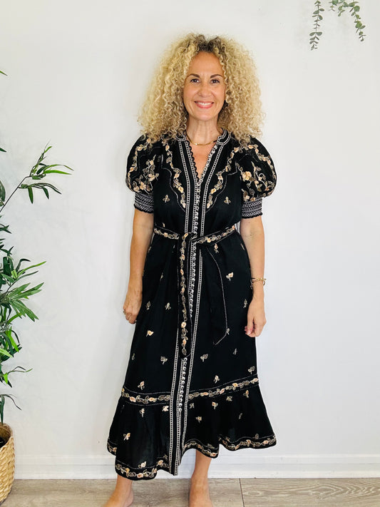 Embroidered Linen Dress - Size XS