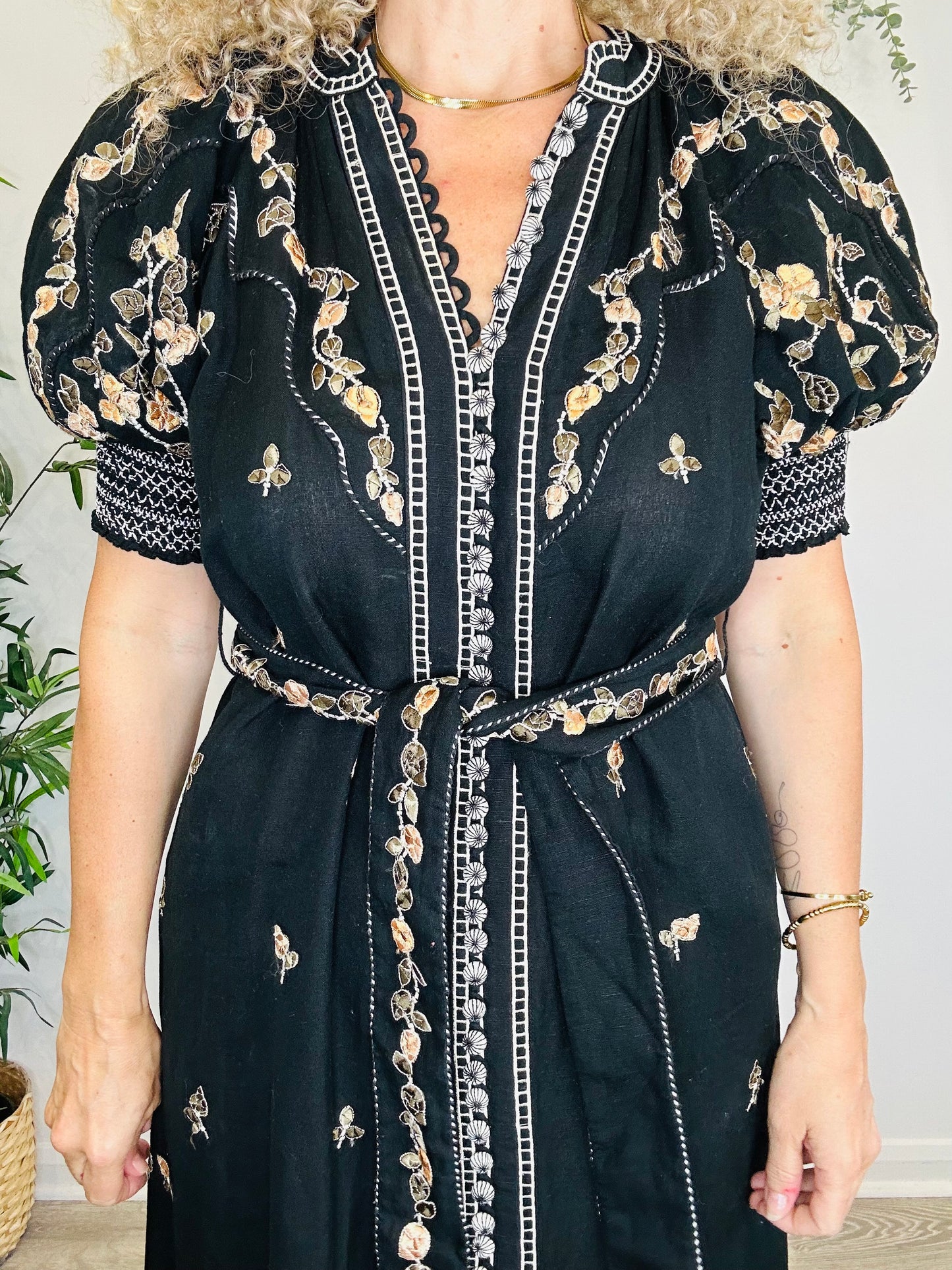 Embroidered Linen Dress - Size XS