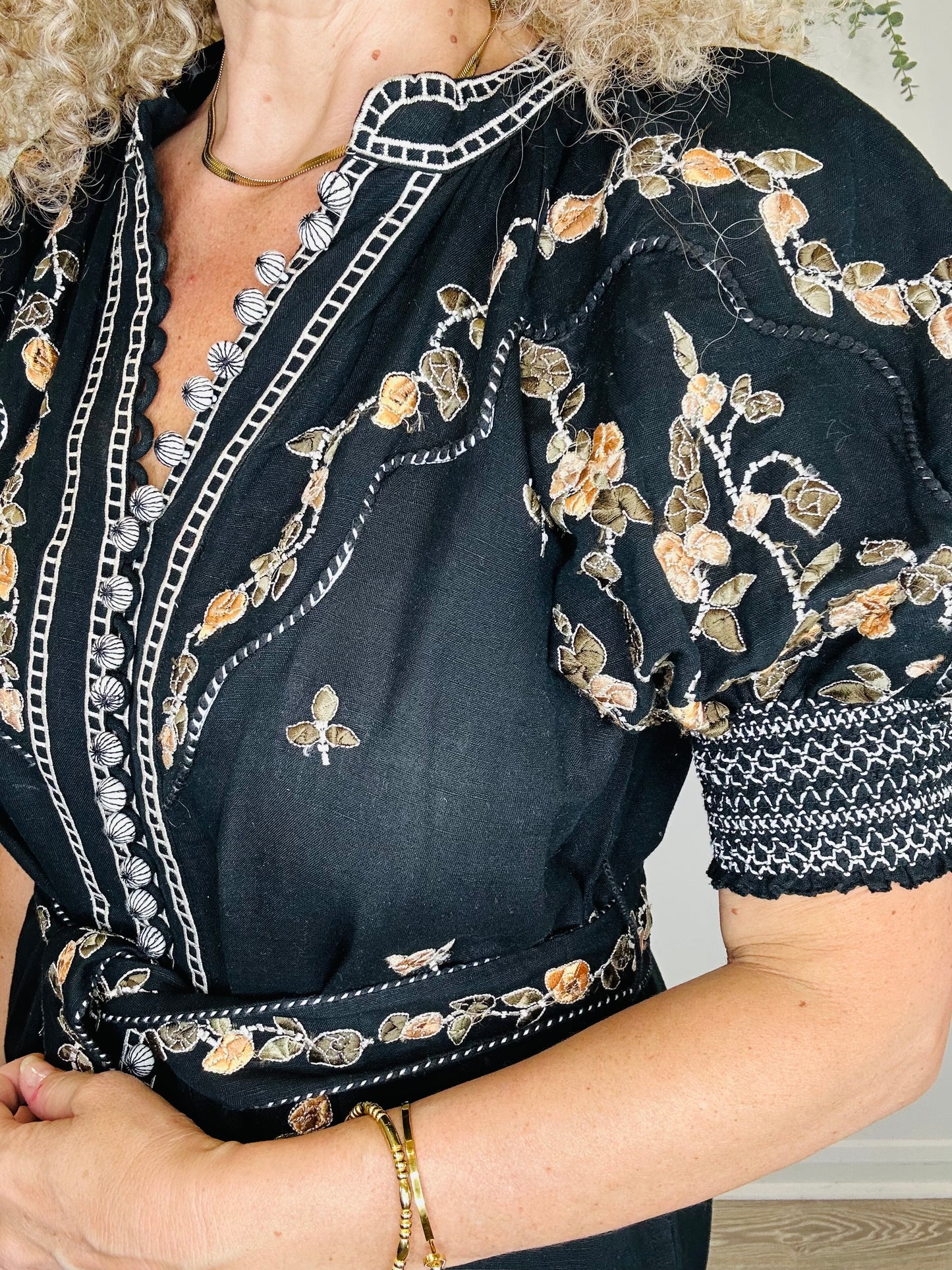 Embroidered Linen Dress - Size XS
