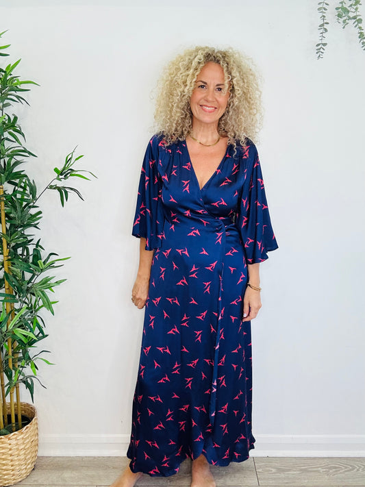 Bird Print Wrap Dress - Size 38
