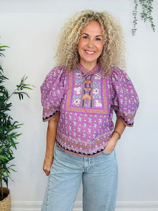 Patterned Cotton Blouse - Size S