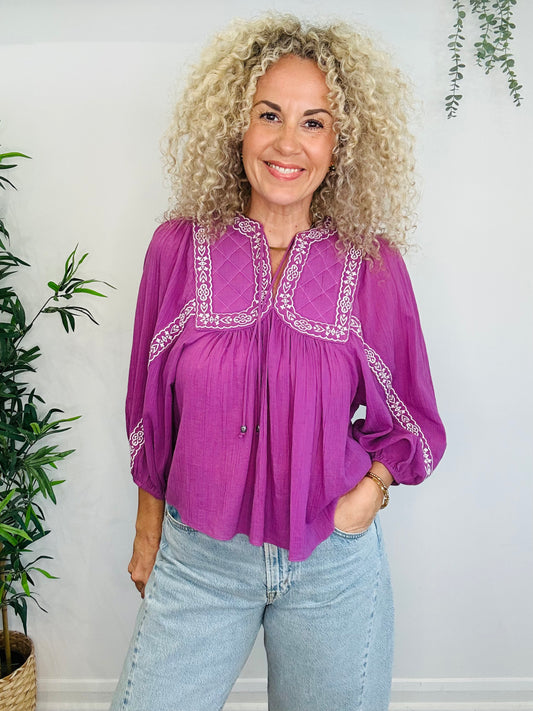 Embroidered Cotton Blouse - Size 0