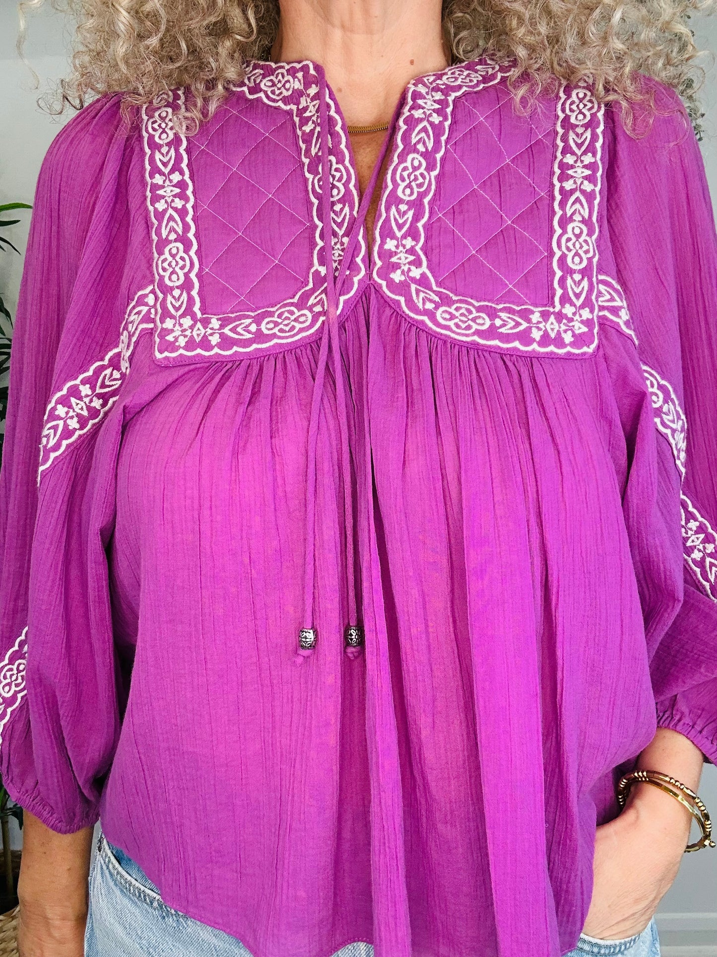 Embroidered Cotton Blouse - Size 0