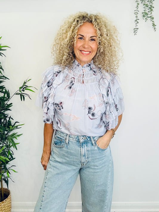 Frill Patterned Blouse - Size M