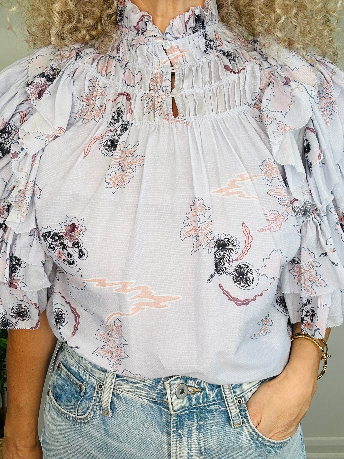 Frill Patterned Blouse - Size M