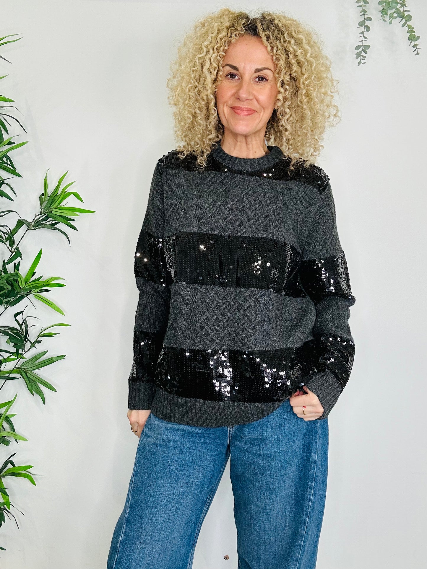 Sequin Stripe Jumper - Size M