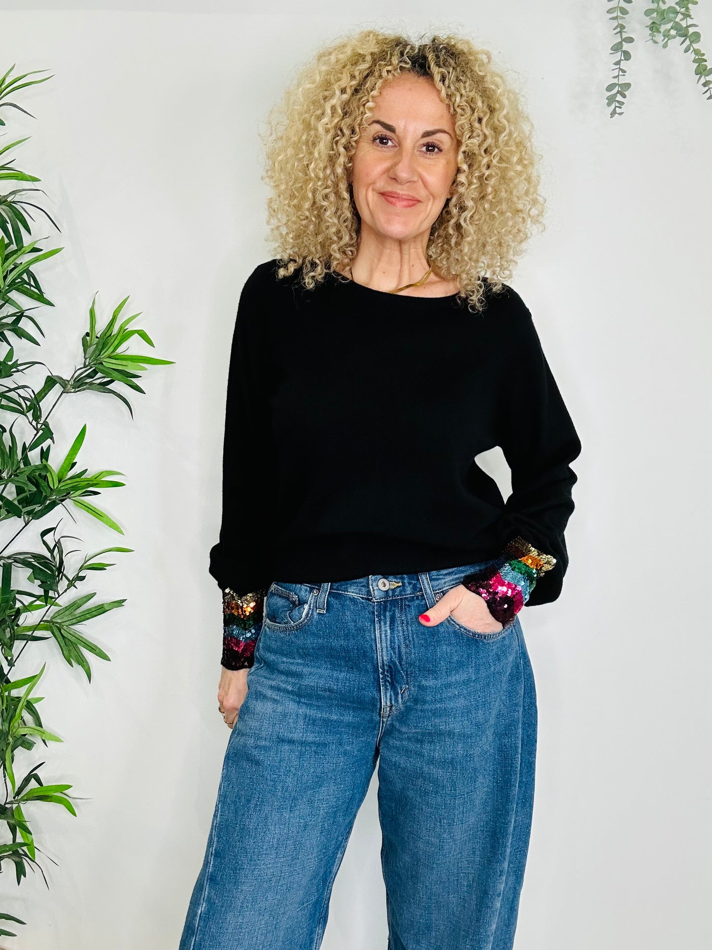 Sequin Cuff Jumper - Size M