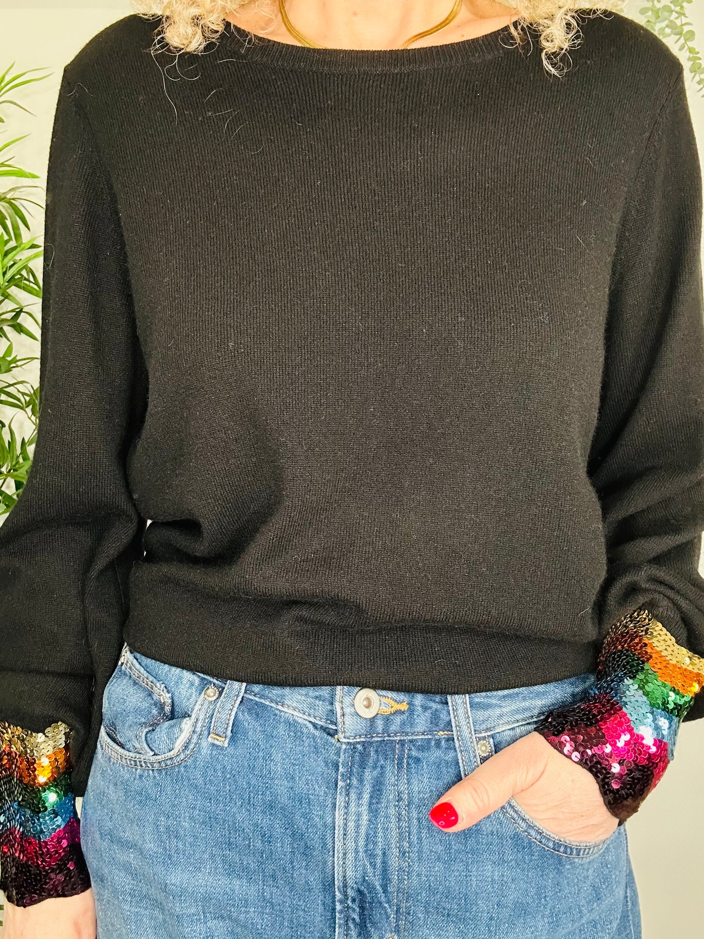 Sequin Cuff Jumper - Size M