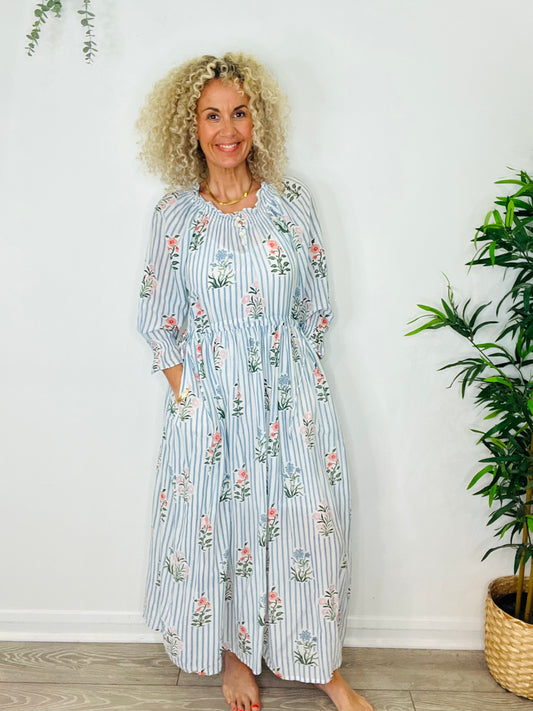 Floral Striped Dress - Size M