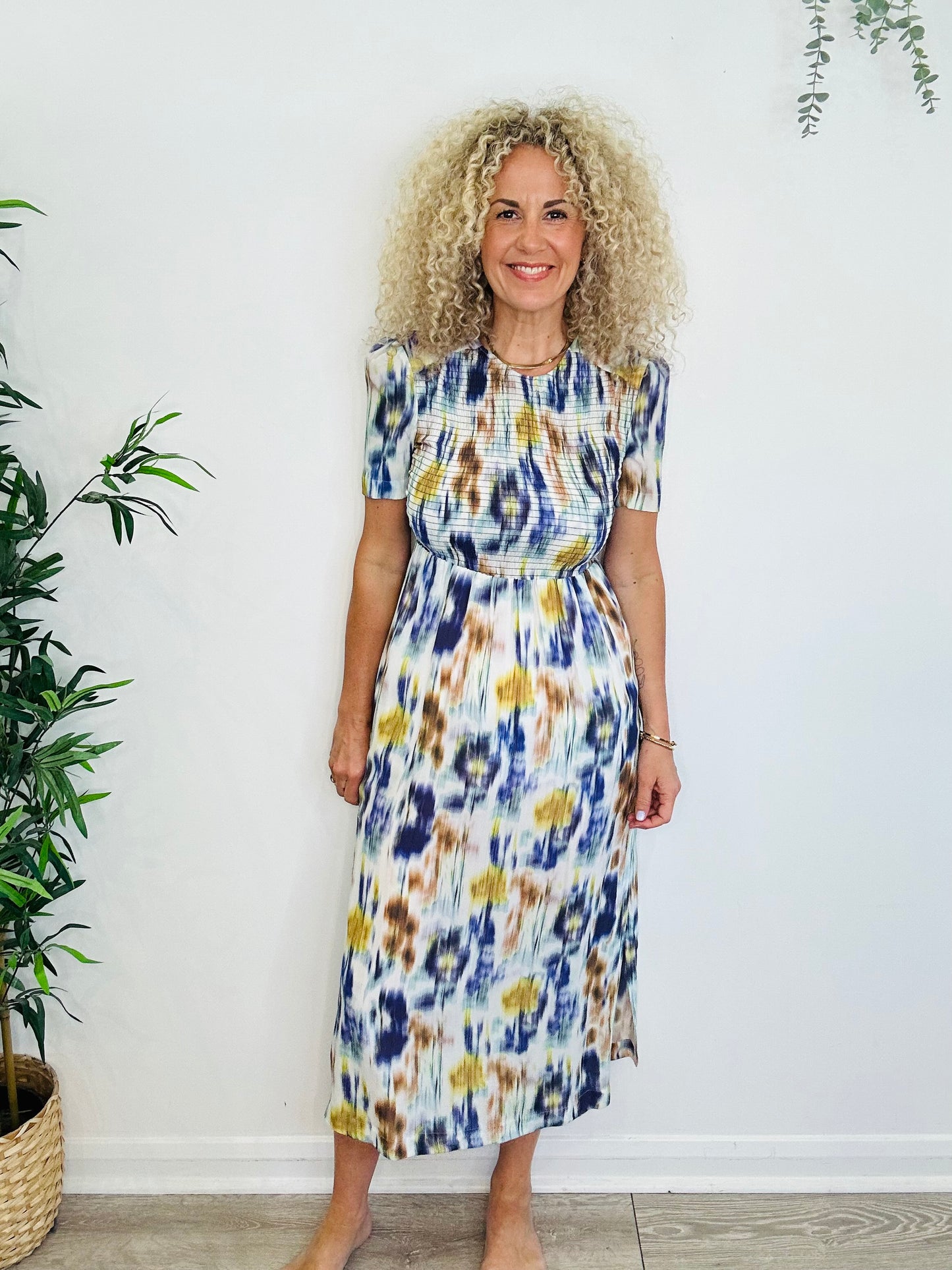 Smocked Midi Dress - Size 34