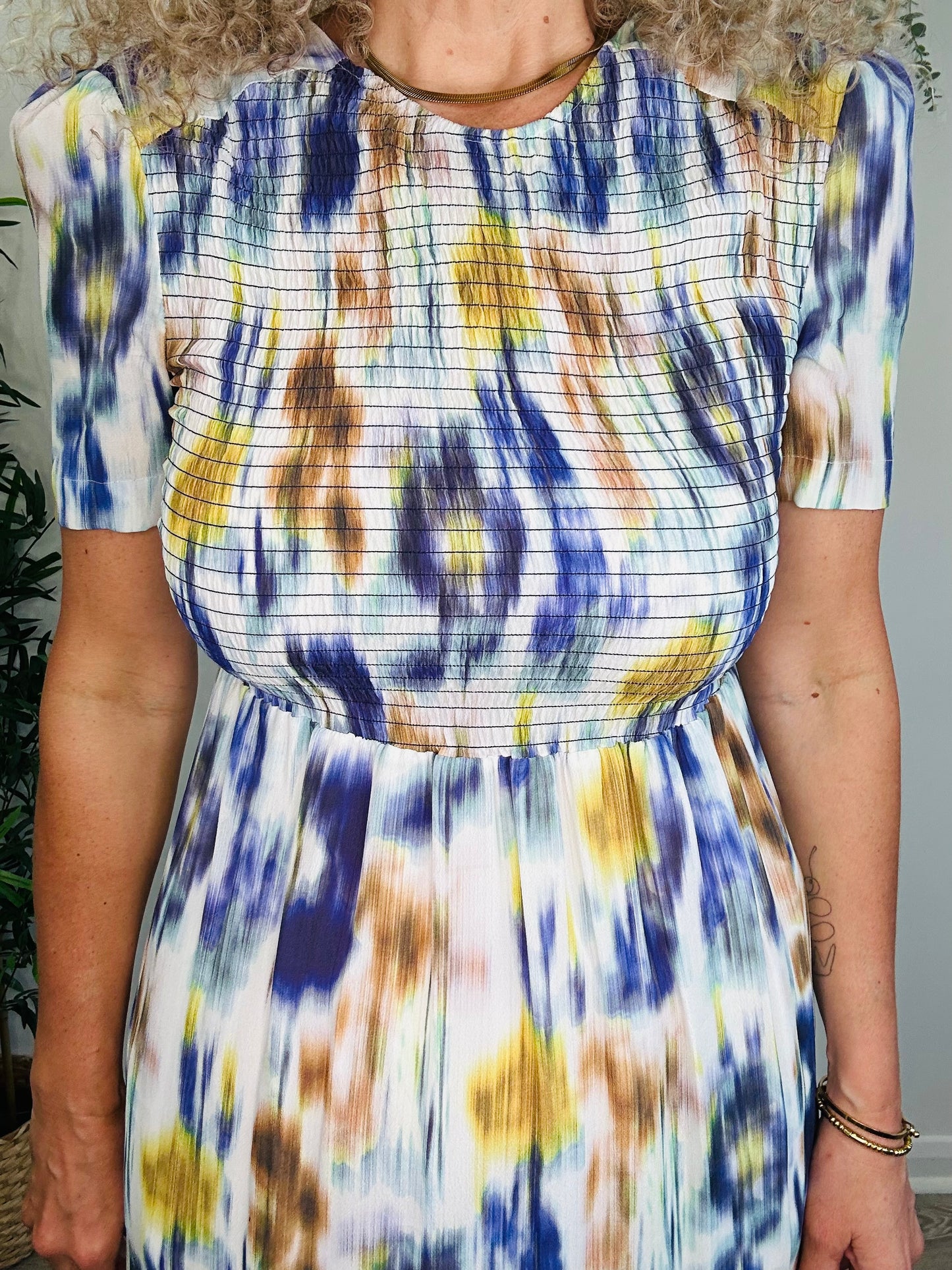 Smocked Midi Dress - Size 34