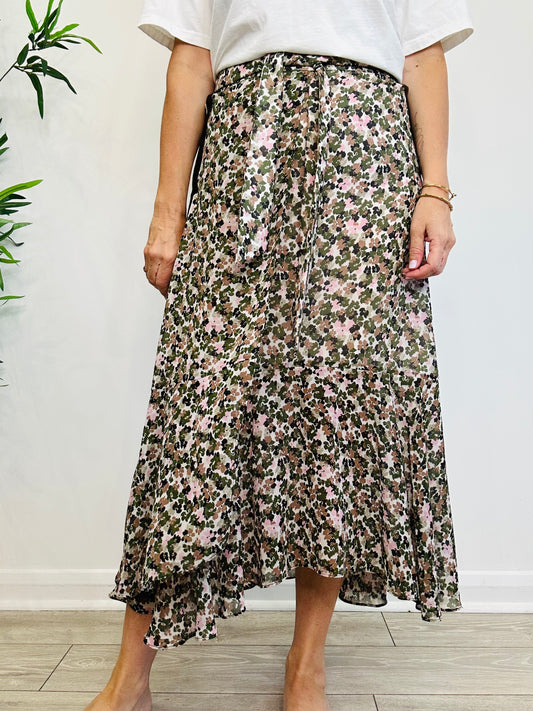 Belted Patterned Skirt - Size 8