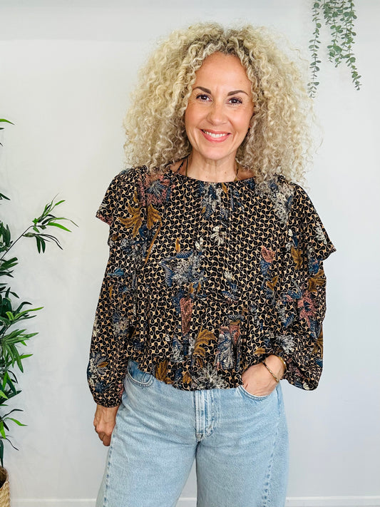 Patterned Silk Top - Size 8