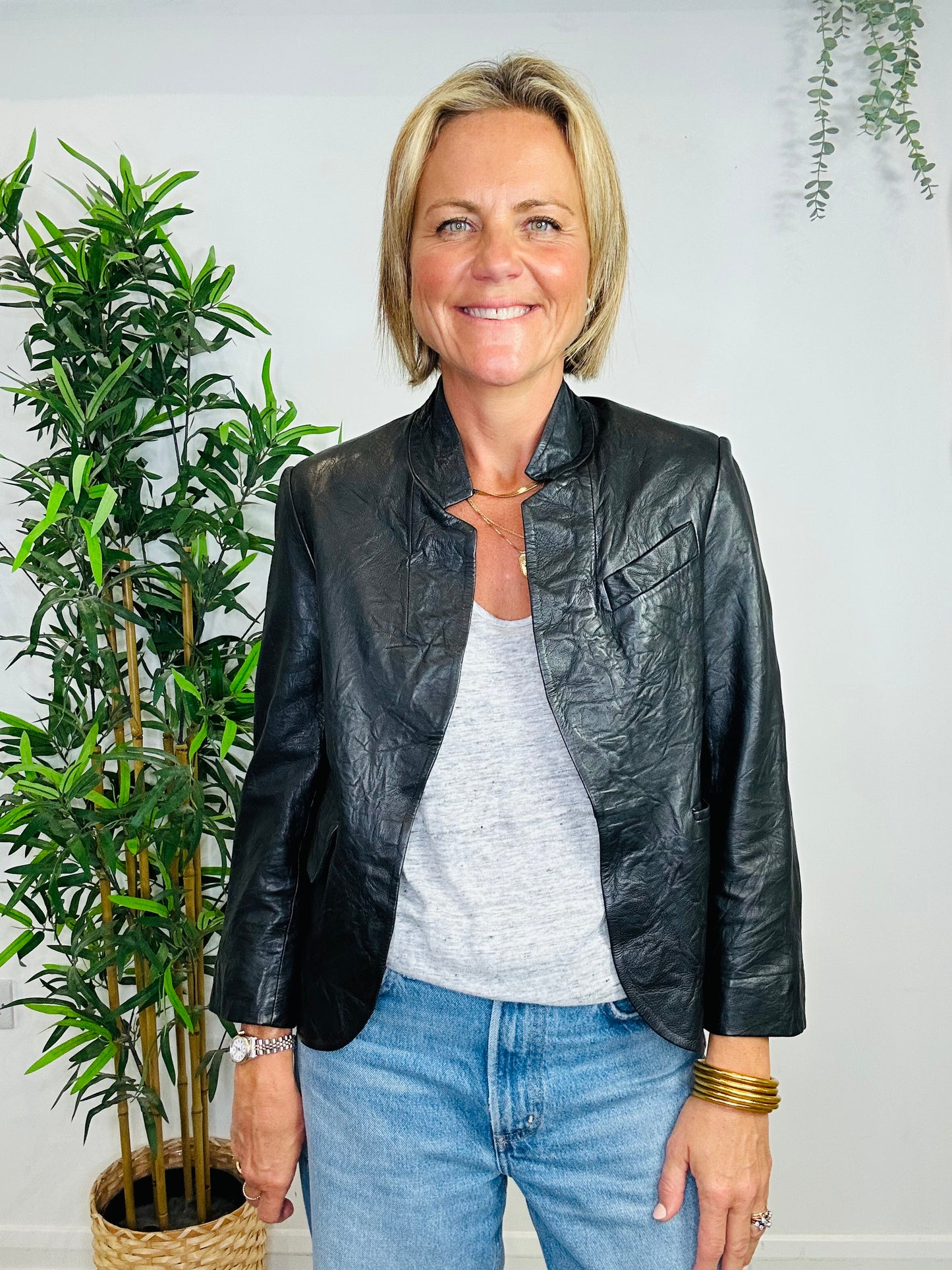 Crinkle Leather Jacket - Size 34
