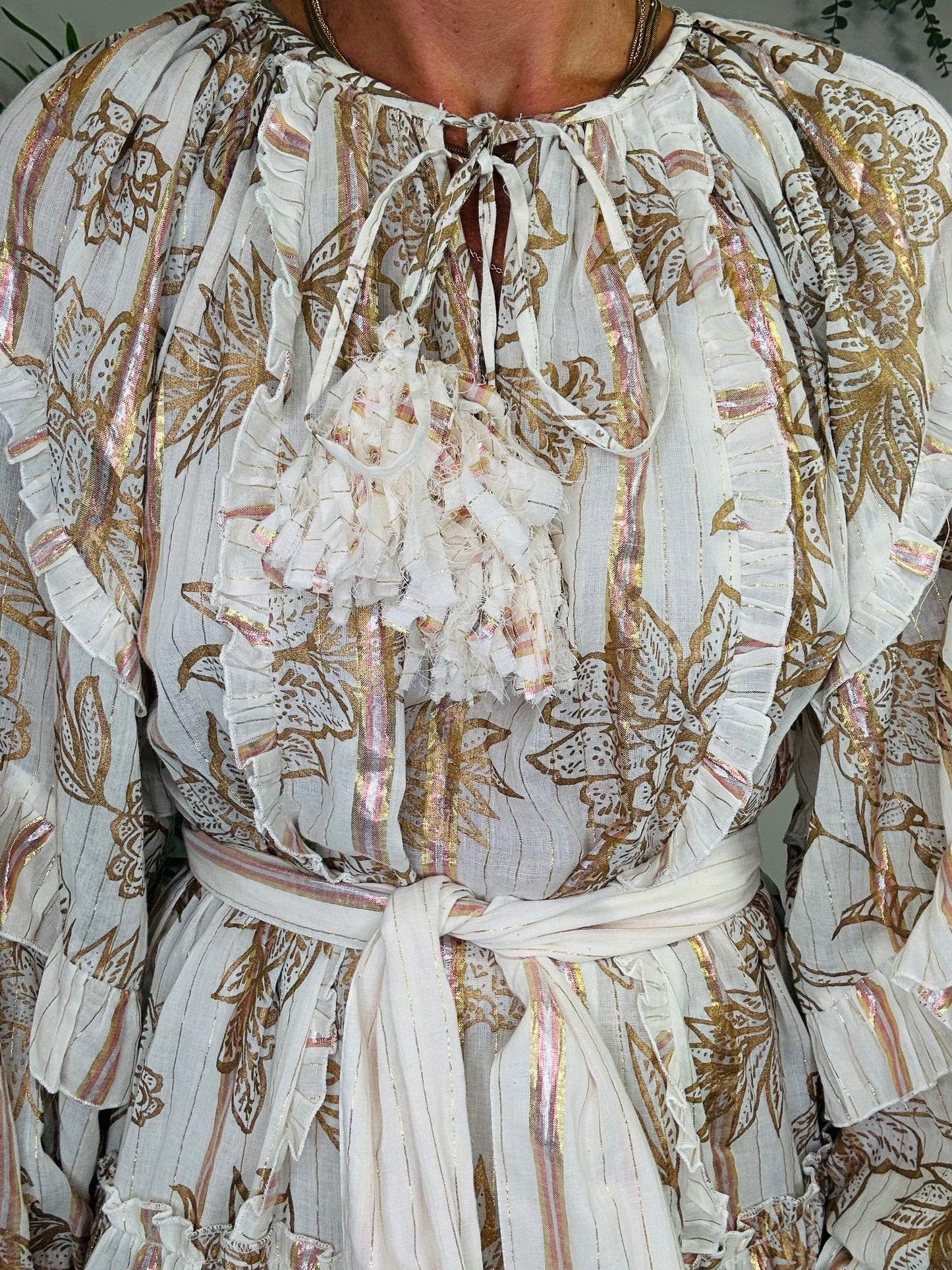 Floral Metallic Striped Dress - O/S