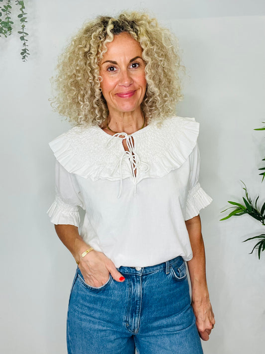 Shirred Cotton Blouse - Size M