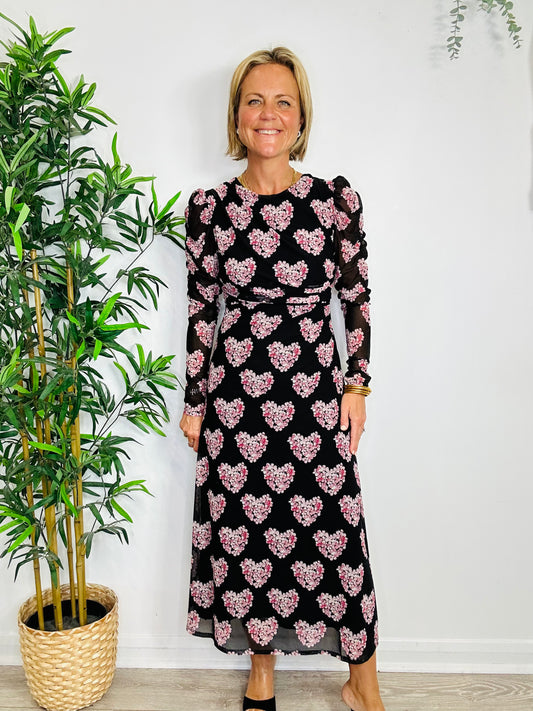 Heart Print Mesh Dress - Size 36