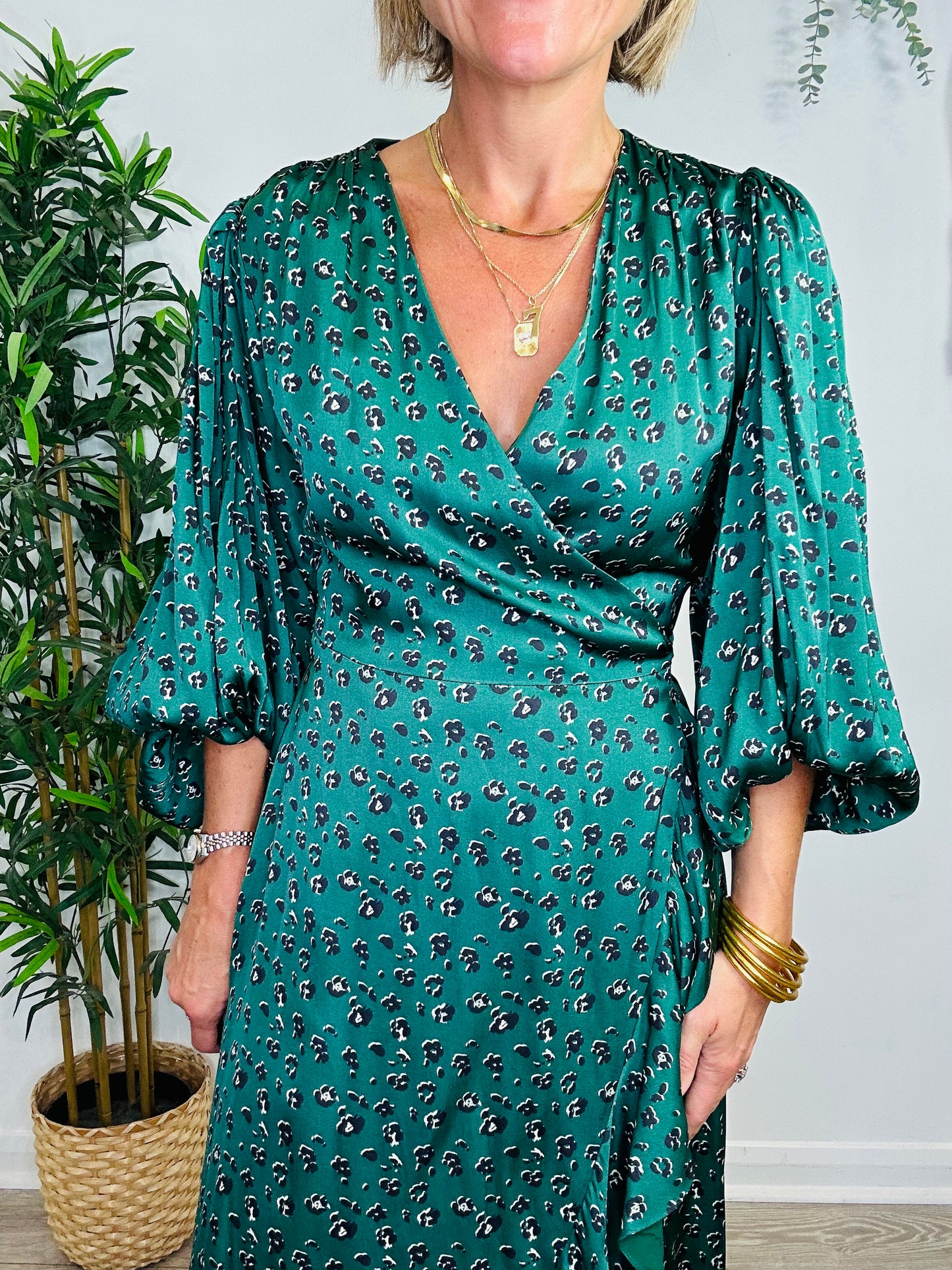 Leopard Print Wrap Dress - Size S