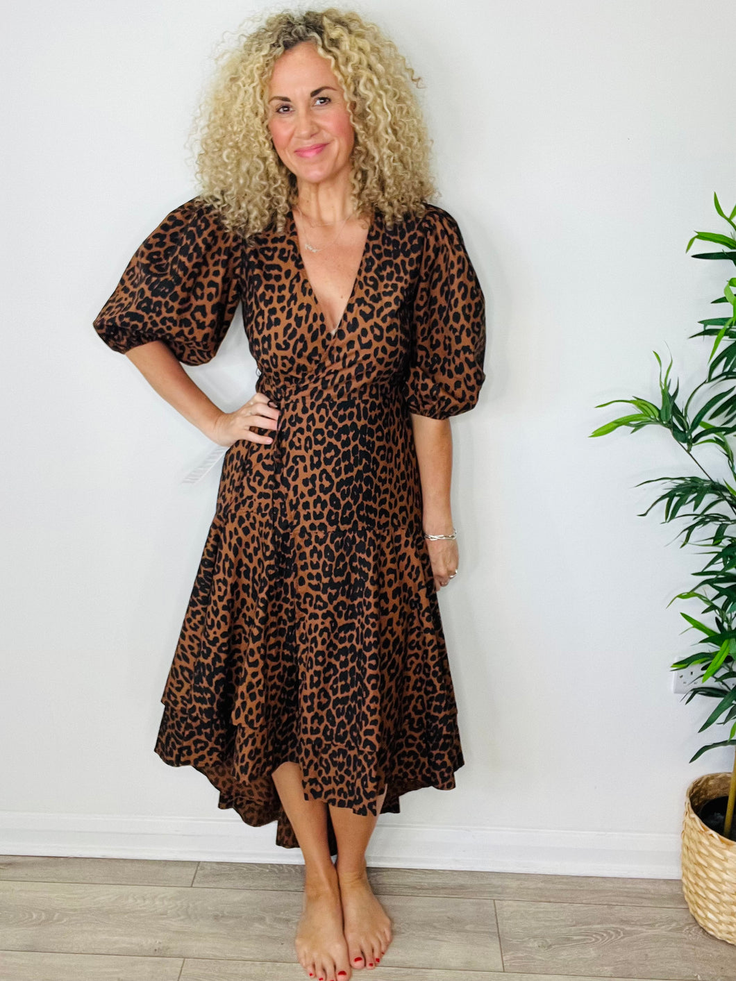 Leopard Print Wrap Dress - Size 36