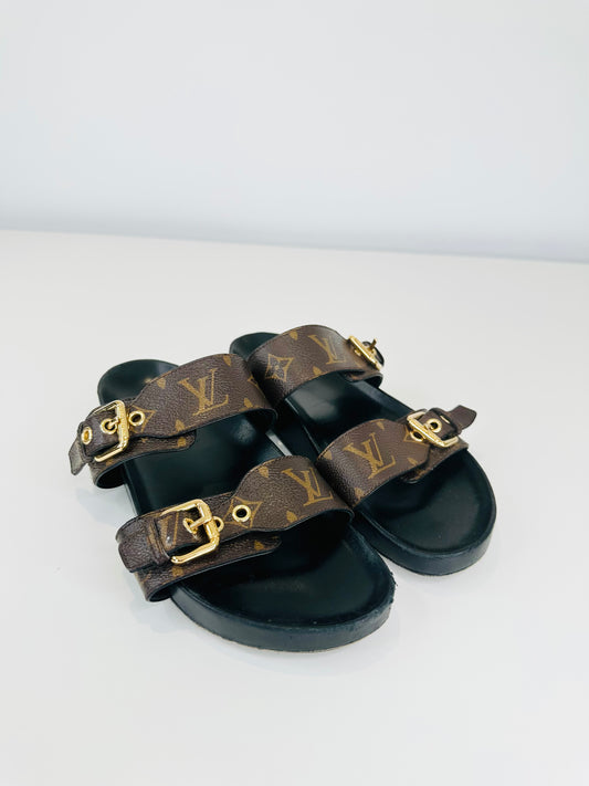 Monogram Leather Slides - Size 37.5