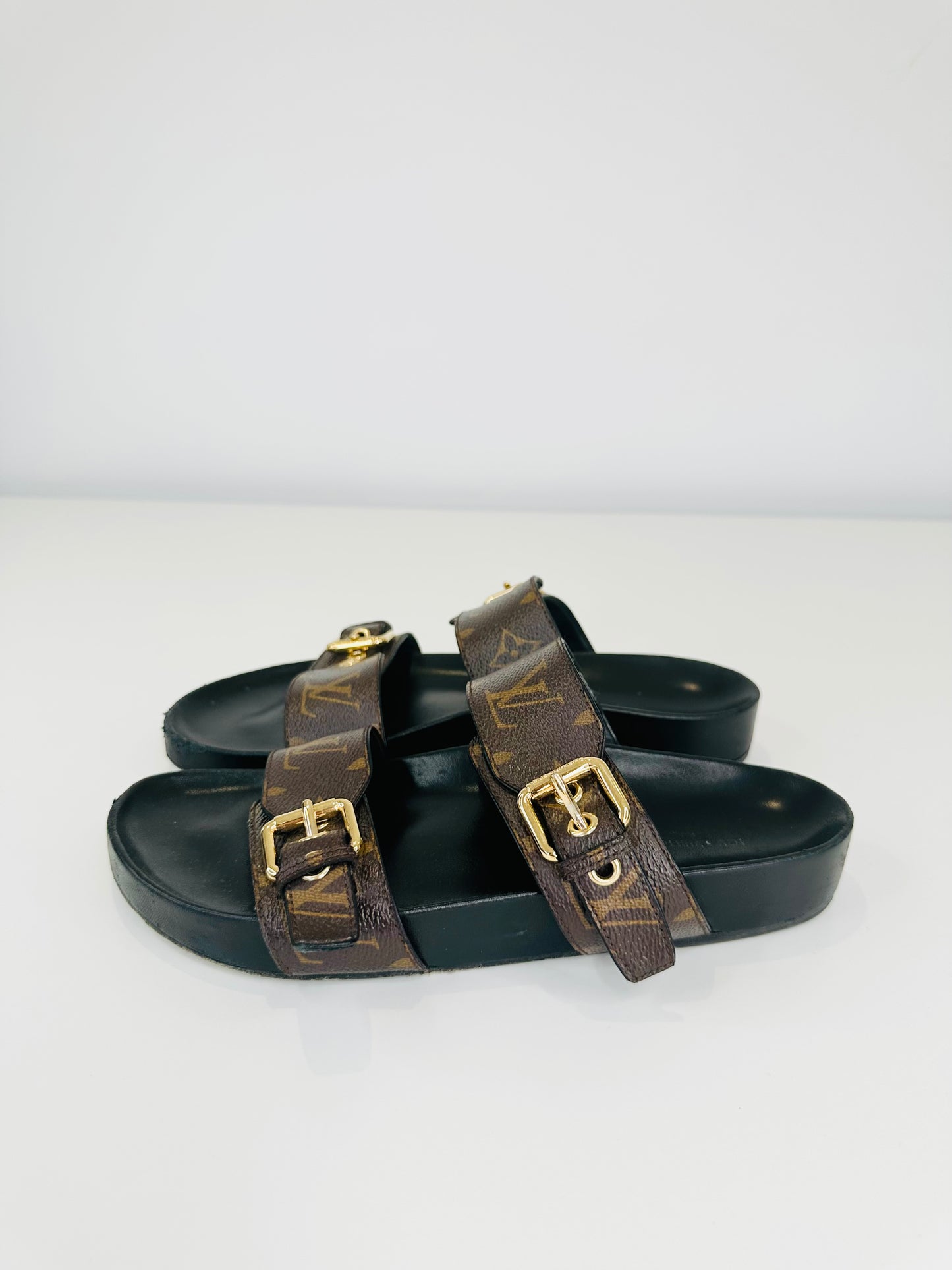 Monogram Leather Slides - Size 37.5
