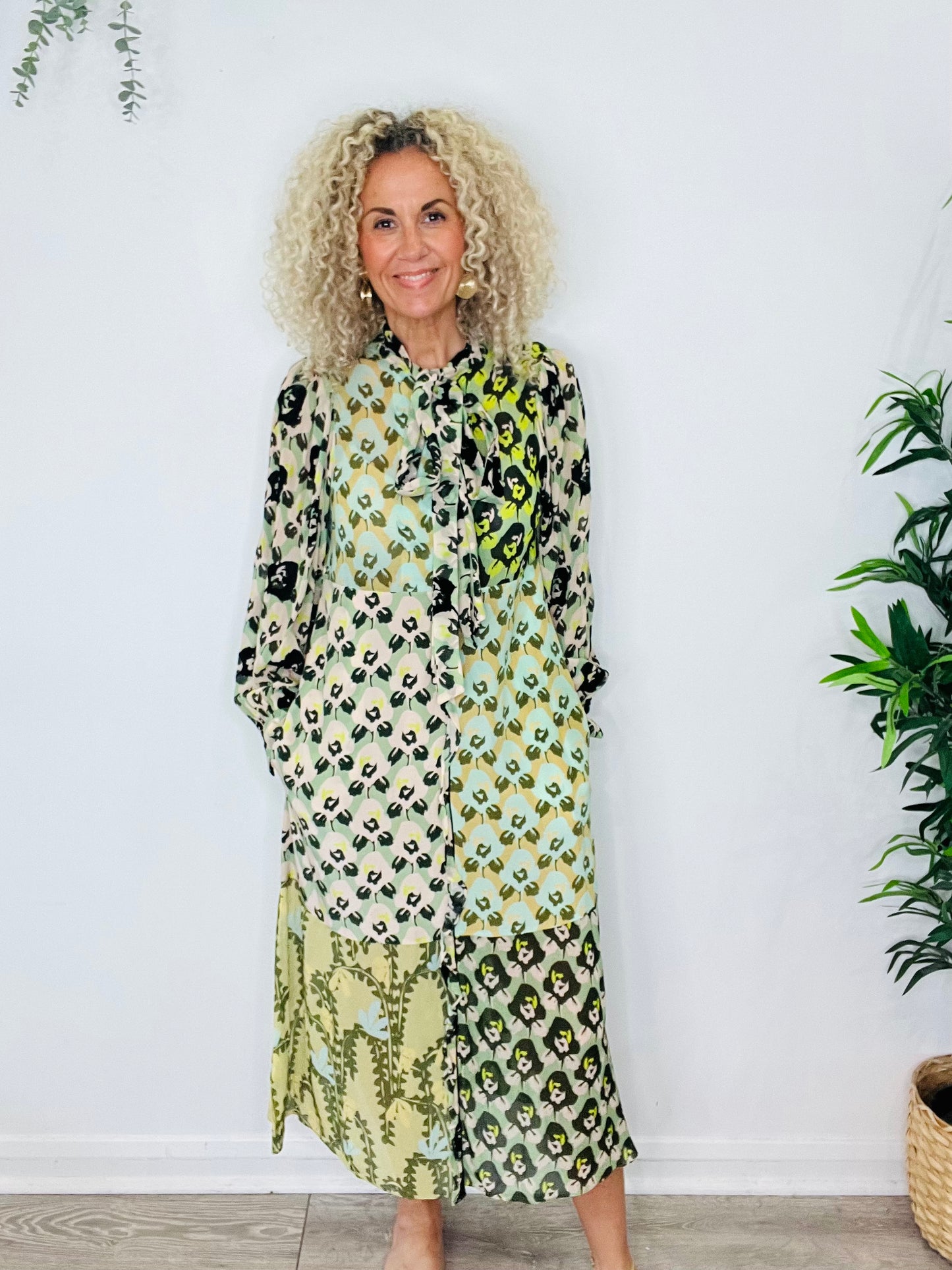 Patterned Frill Dress - Size 2
