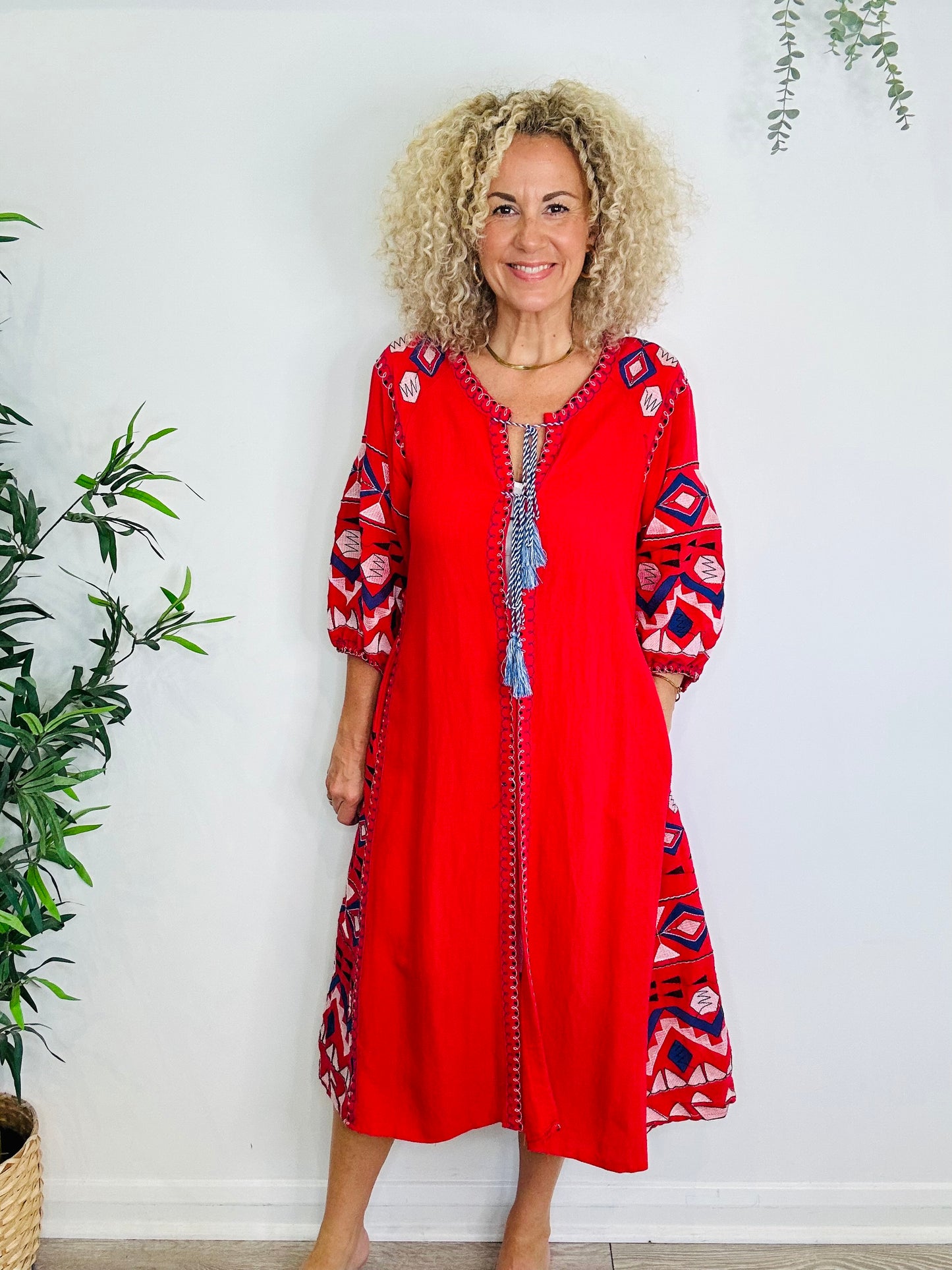 Embroidered Cotton Dress - O/S