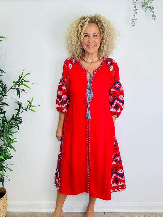 Embroidered Cotton Dress - O/S