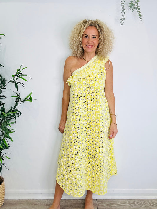Broderie One Shoulder Dress - Size S/M