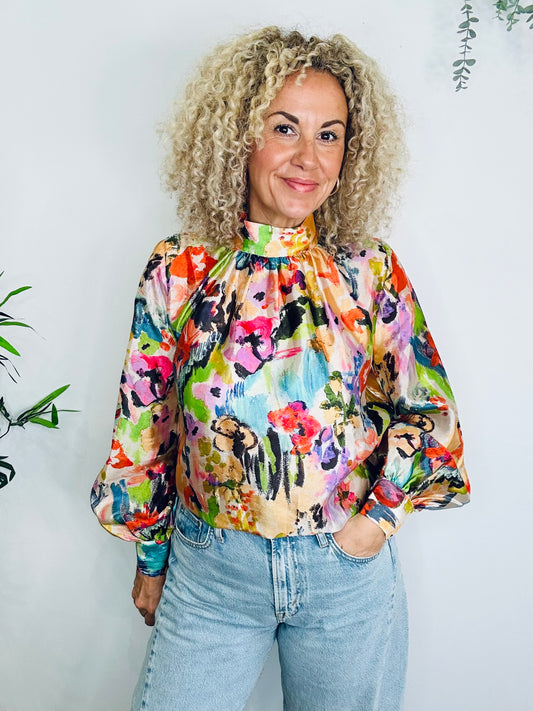 Patterned Satin Blouse - Size S