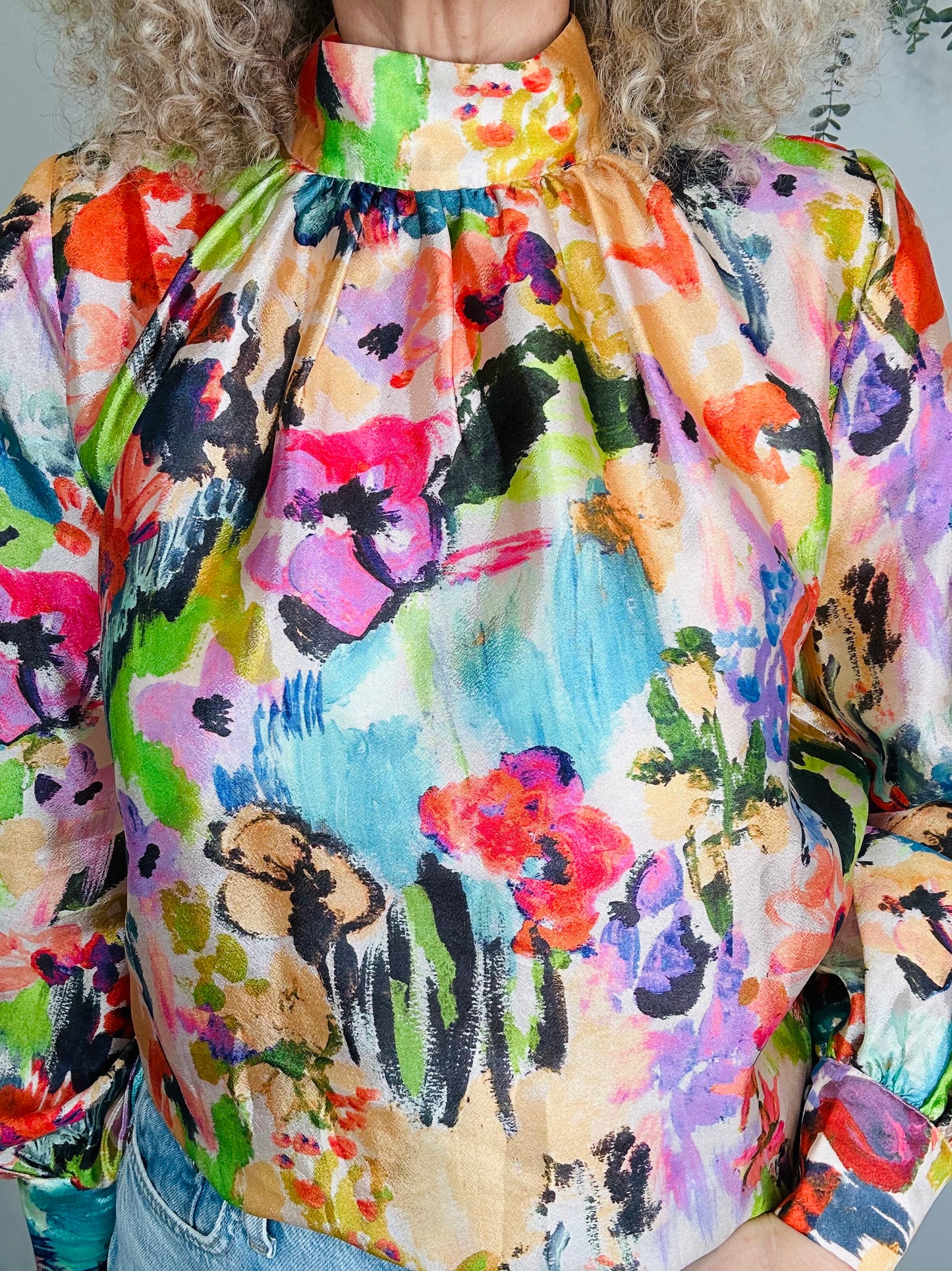 Patterned Satin Blouse - Size S