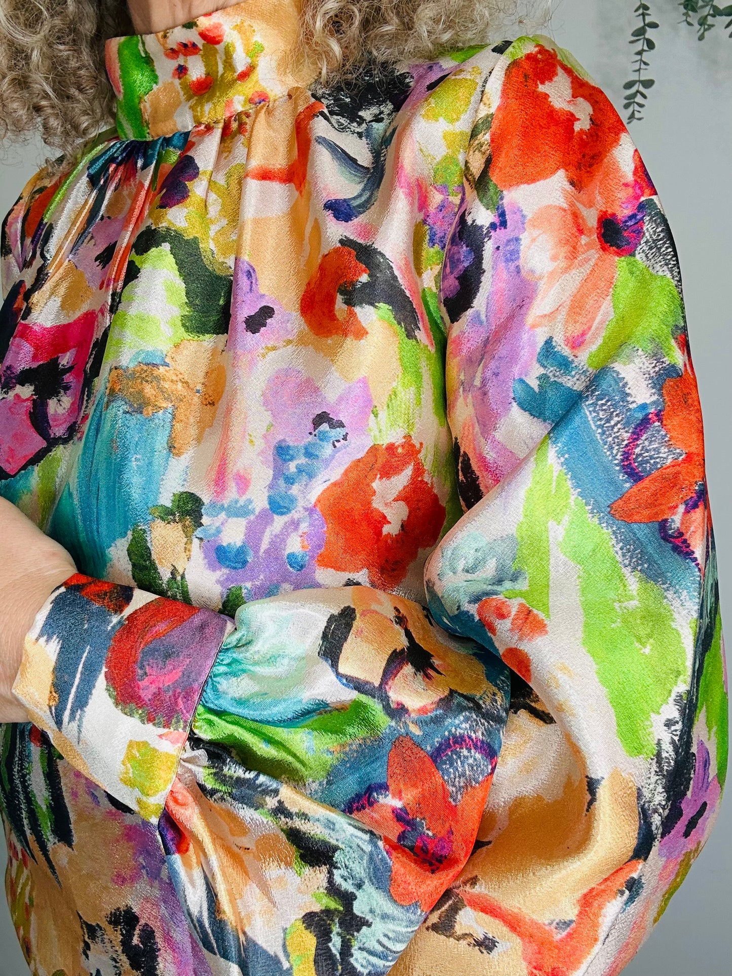 Patterned Satin Blouse - Size S
