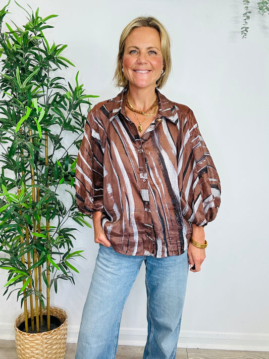 Patterned Linen Shirt - Size 16