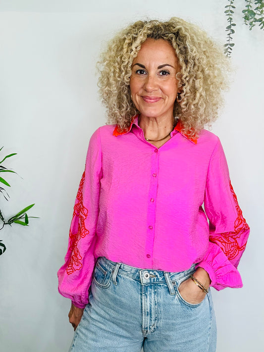 Sequin Collar Shirt - Size 34