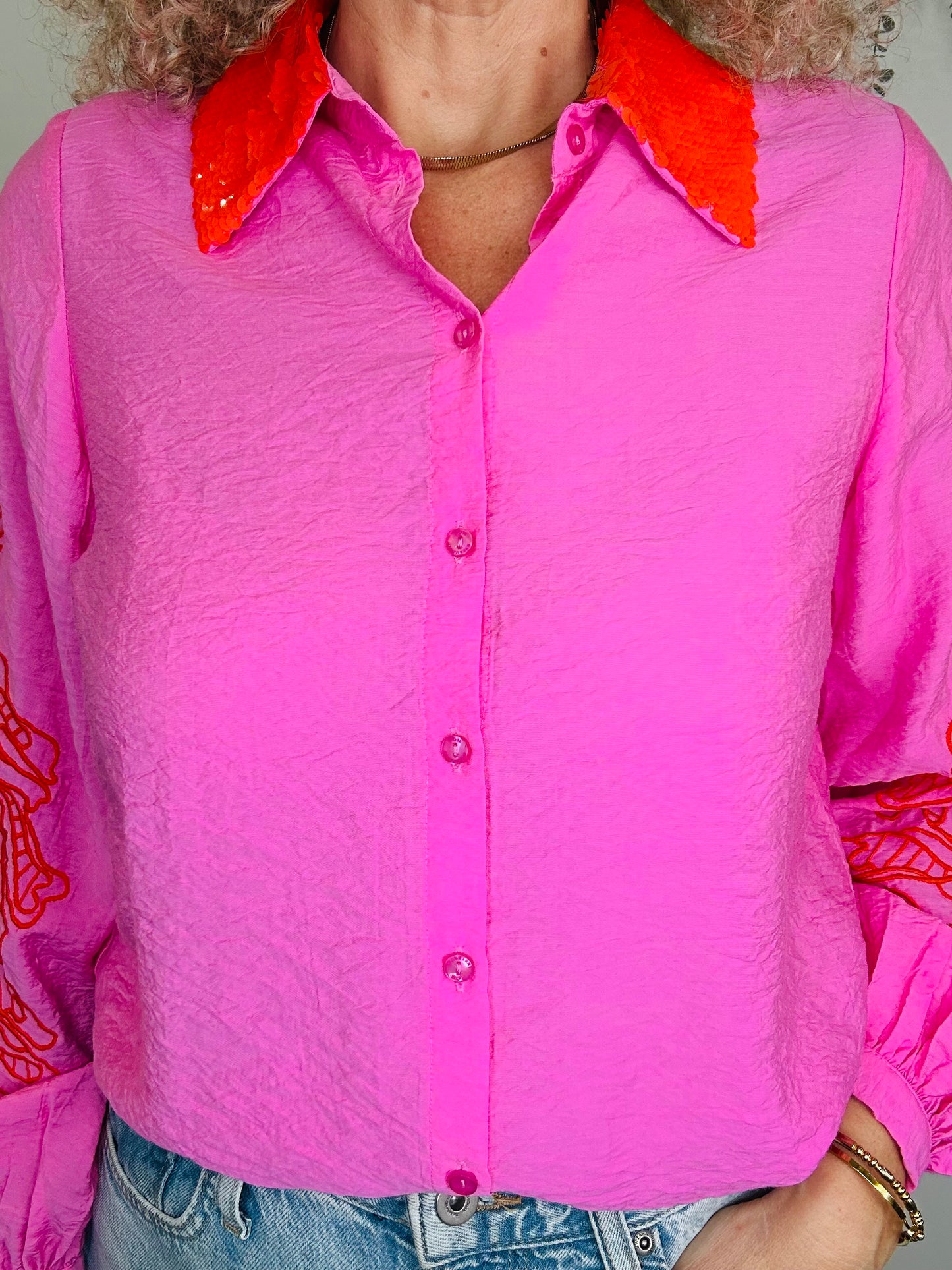Sequin Collar Shirt - Size 34