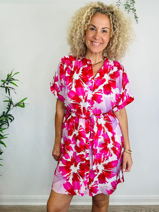 Patterned Shirt Dress - Size 34