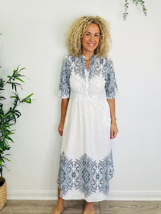 Linen Maxi Dress - Size 36