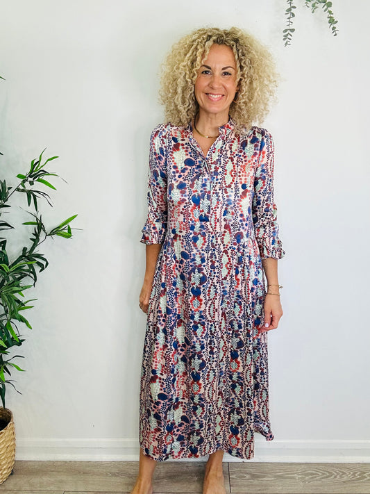 Patterned Silk Dress - Size S