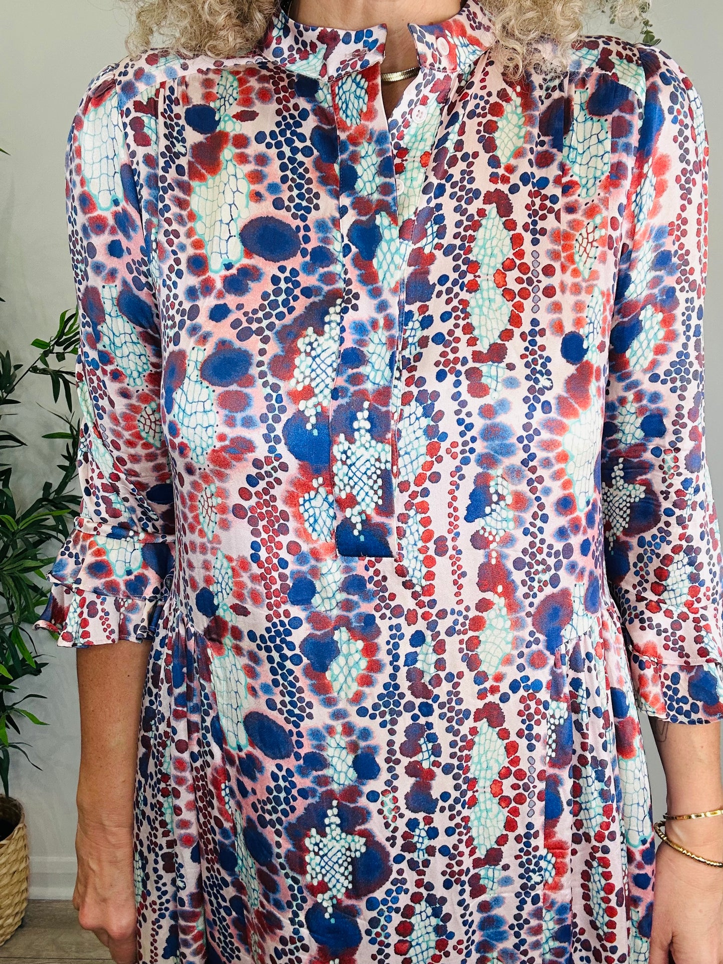 Patterned Silk Dress - Size S