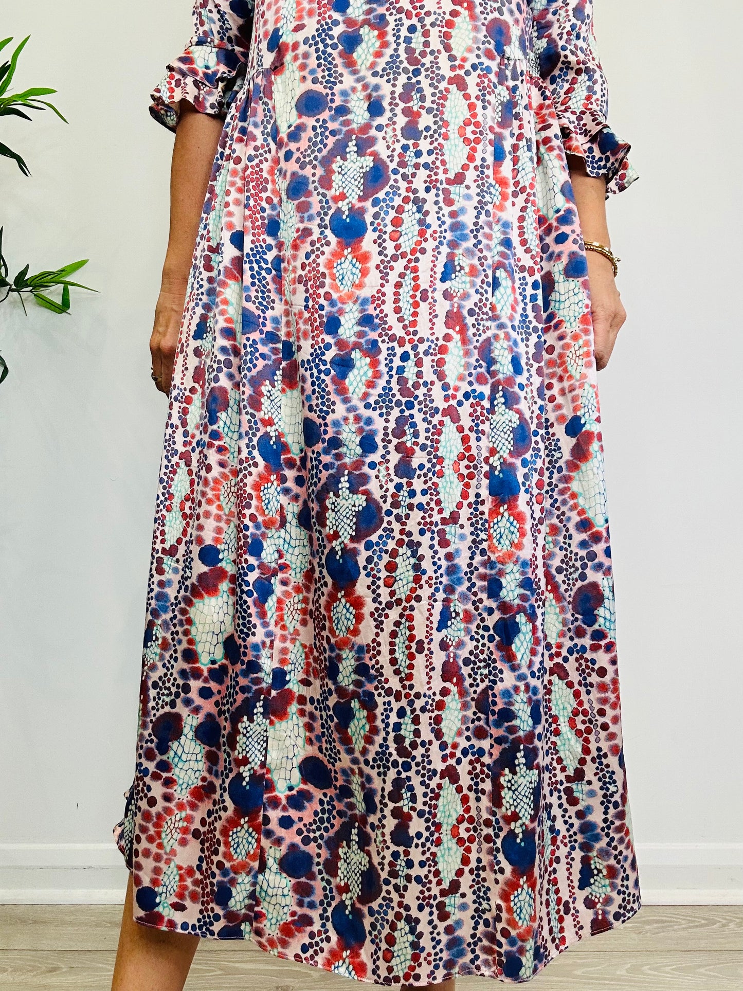 Patterned Silk Dress - Size S